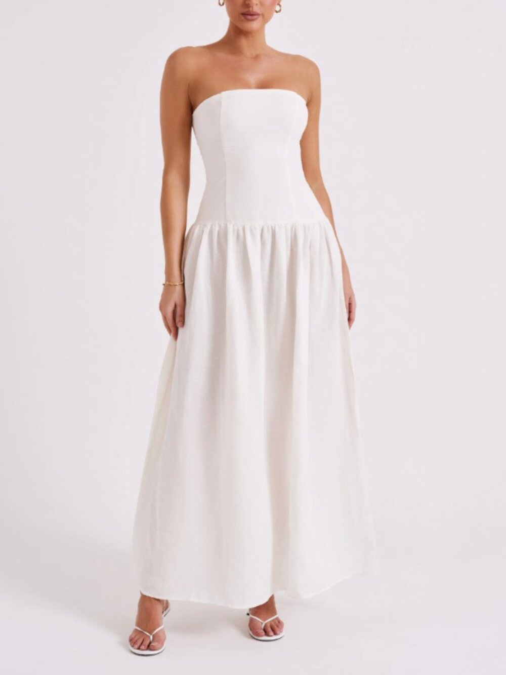 BNWT - MESHKI Audrina Strapless Linen Maxi Dress in White
